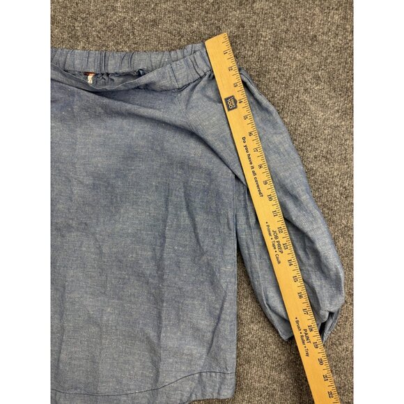 Free People Off Shoulder Blouse Womens XS Chambray Linen Cotton Tie 3/4 Sleeve - Picture 3 of 8
